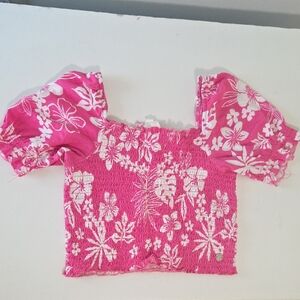 Roxy Pink and White Floral Crop Top